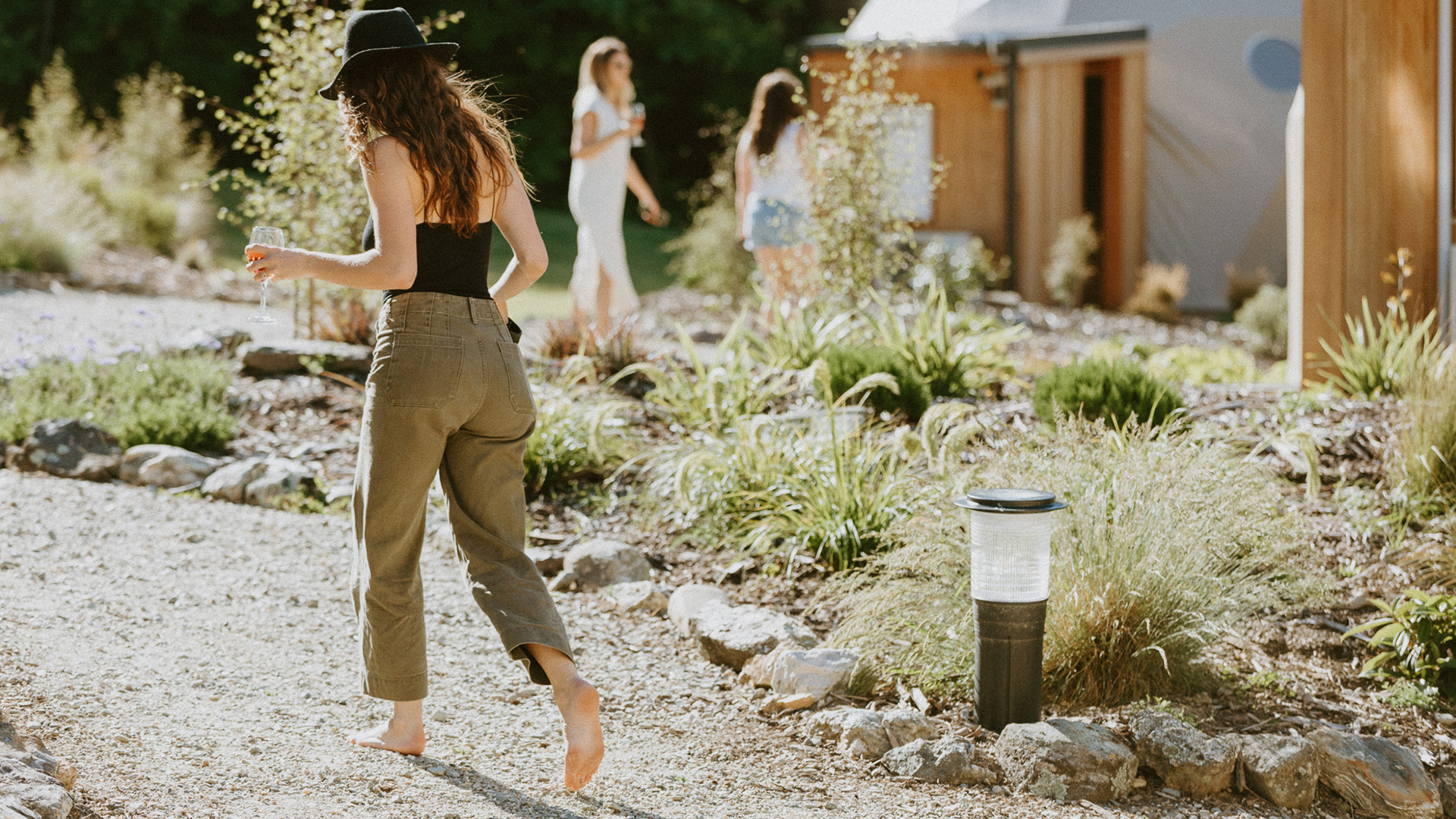 Guest barefoot at Cross Hill Domes