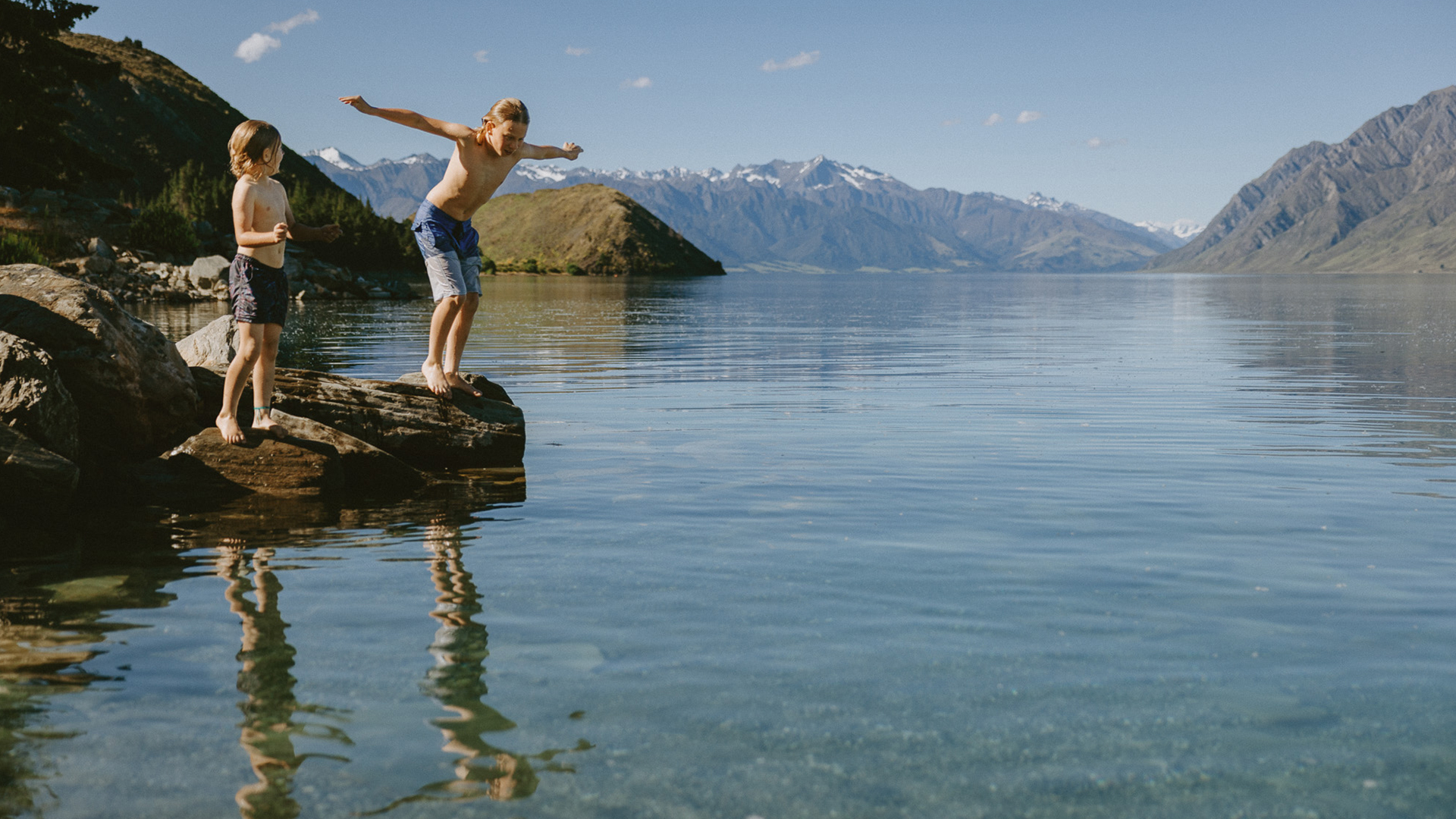 Kids swimming at Lake Hawea